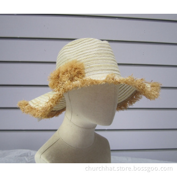 Fine Paper Braid Raffia Ball Trimmed Sun Hats